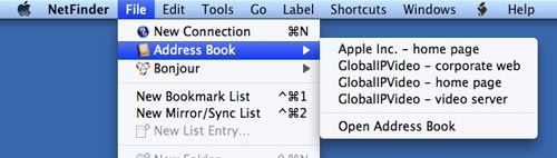 Address Book URL's shown in NetFinder